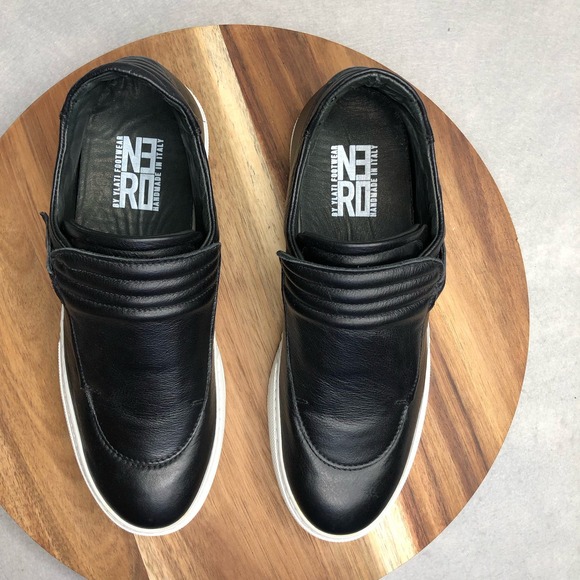 Ylati Footwear Made in Italy Nero Low Top Black Leather Slip On Sneaker Size 39 - Picture 4 of 7